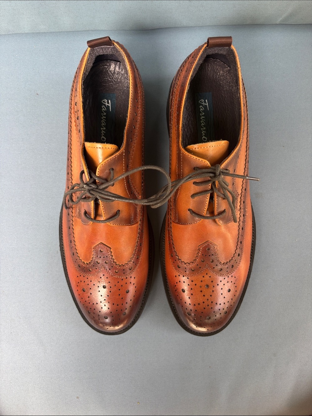 Men's Cognac Burnished Wingtip Oxfords - Size 12 (EU 45)